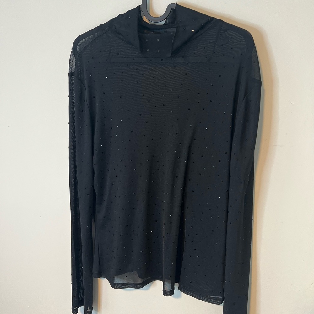 Rachel Zoe Black Sheer Top with Dotted Detail